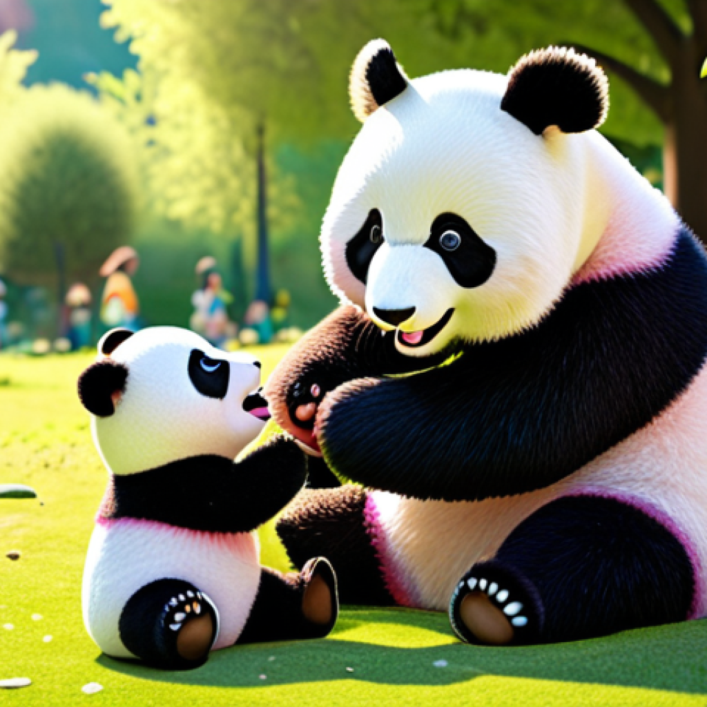 A vibrant and colorful scene with Kiki, MiuMiu, and Baby Panda happily interacting and playing together in a sunny park, reminiscent of a BabyBus episode.