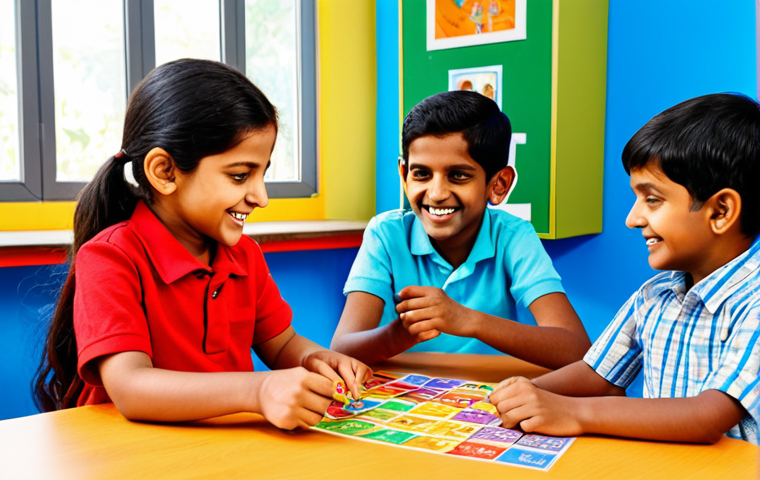 **
"A group of happy children learning Hindi letters playfully in a colorful classroom. They are engaged with picture cards and building blocks. The scene is bright, cheerful, and designed to inspire a love for learning. Safe for work, appropriate content, fully clothed, family-friendly, perfect anatomy, natural proportions, professional."
**