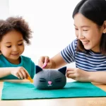 베이비버스 인형 DIY 방법 - **Family Doll-Making Fun:**
"A cozy and brightly lit living room scene. A joyful mother and her ...