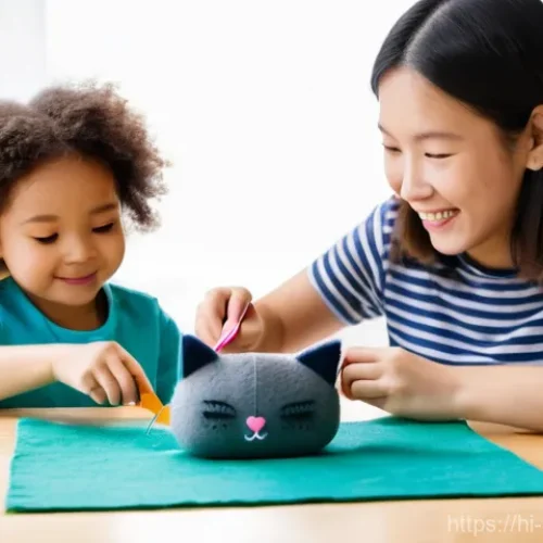 Home 15 베이비버스 인형 DIY 방법 - **Family Doll-Making Fun:**
"A cozy and brightly lit living room scene. A joyful mother and her ...